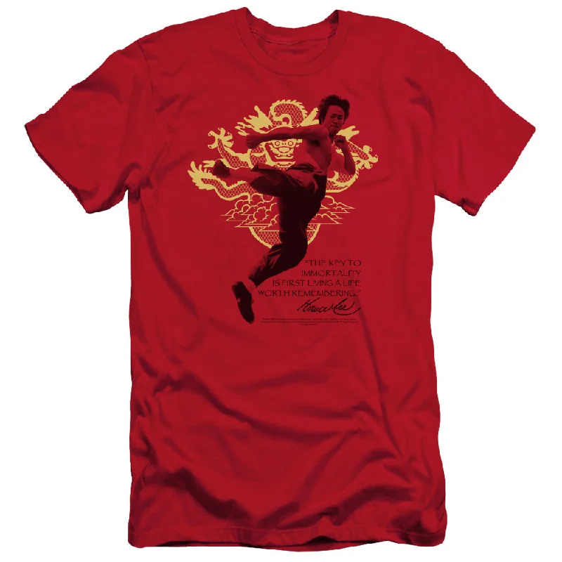 Steals and Deals Bruce Lee Slim Fit T-Shirt Key to Immortality Red Tee
