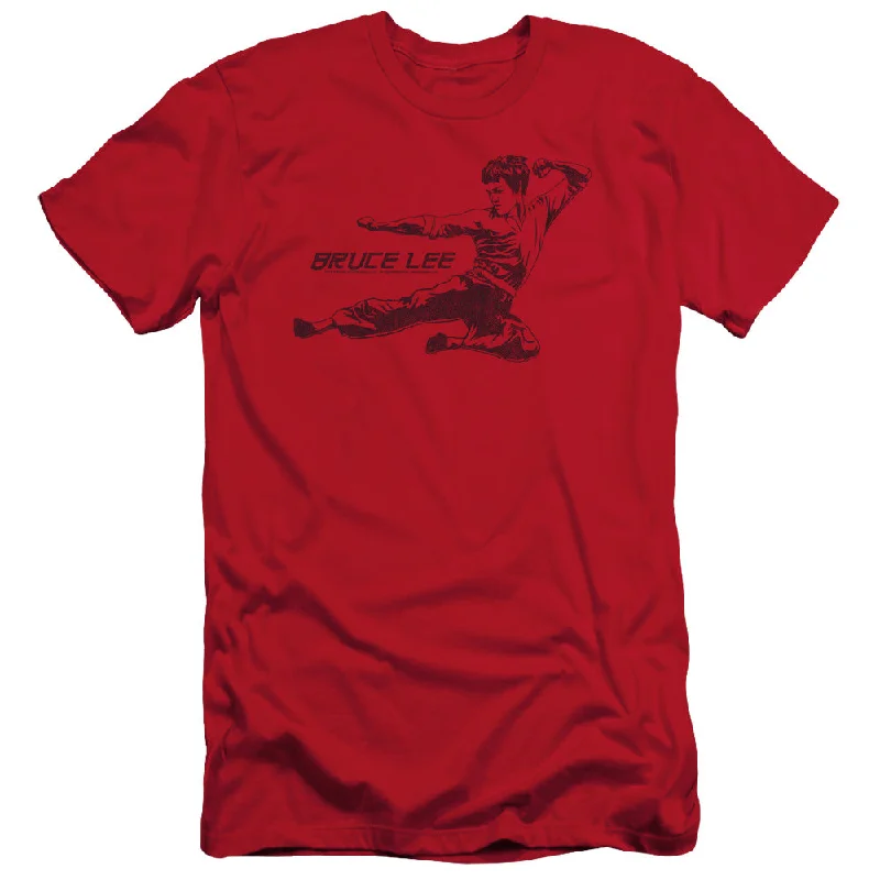 Super Bargain Bruce Lee Slim Fit T-Shirt Line Kick Red Tee