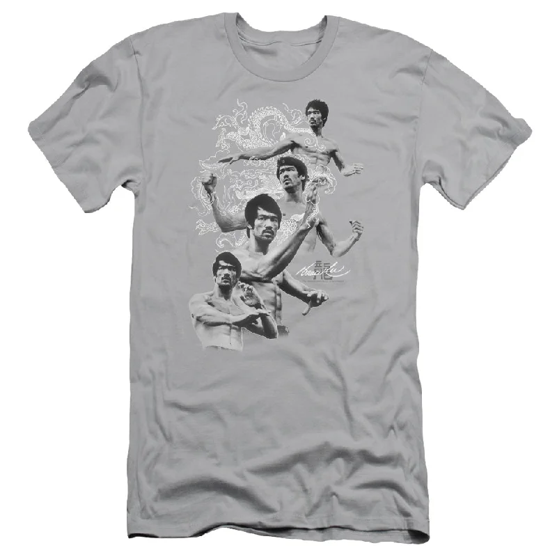 Weekend Deal Bruce Lee Slim Fit T-Shirt Poses Silver Tee