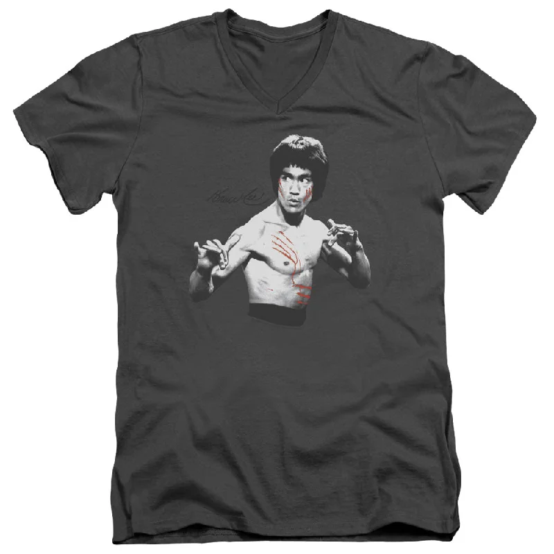 Special Savings Bruce Lee Slim Fit V-Neck T-Shirt Confrontation Stance Charcoal Tee