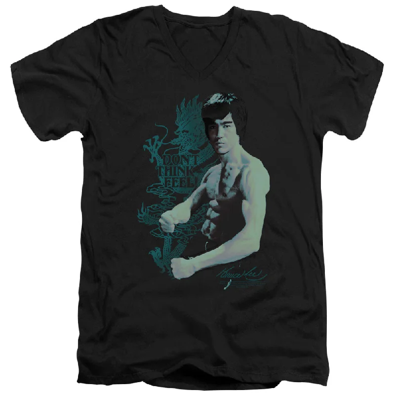 Best Deals Bruce Lee Slim Fit V-Neck T-Shirt Don't Think Feel Black Tee
