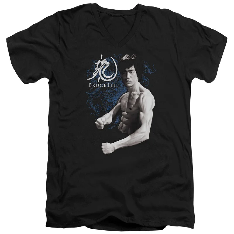 Limited Time Offer Bruce Lee Slim Fit V-Neck T-Shirt Dragon Stance Black Tee