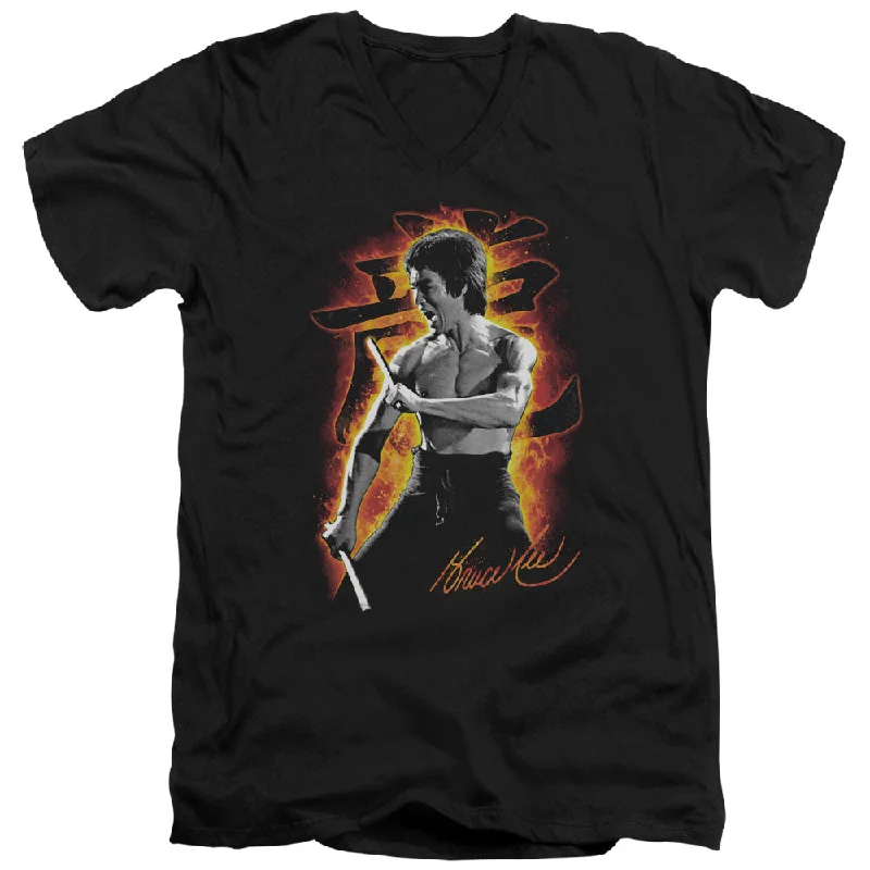 Instant Discount Bruce Lee Slim Fit V-Neck T-Shirt Fire Black Tee