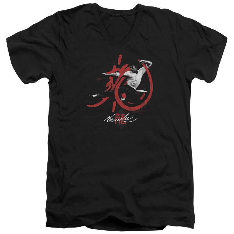 Discount Extravaganza Bruce Lee Slim Fit V-Neck T-Shirt High Flying Black Tee