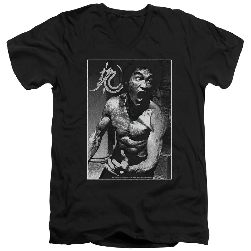 Extra Savings Bruce Lee Slim Fit V-Neck T-Shirt Rage Portrait Black Tee