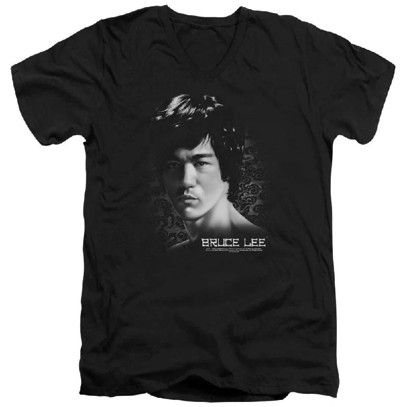 Best Deals Bruce Lee Slim Fit V-Neck T-Shirt Serious Portrait Black Tee