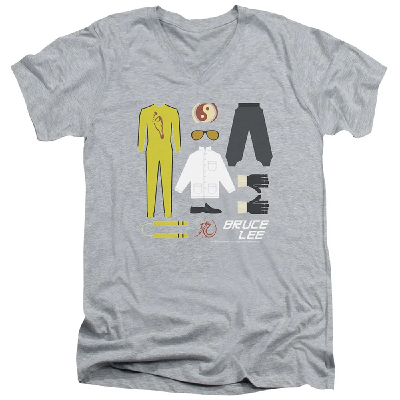Deal Dash Bruce Lee Slim Fit V-Neck T-Shirt Signature Items Athletic Heather
