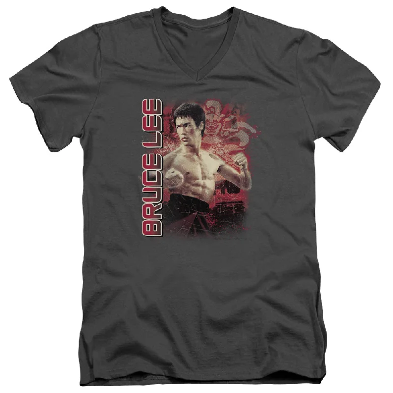 Grand Opening Sale Bruce Lee Slim Fit V-Neck T-Shirt Stare Portrait Charcoal Tee