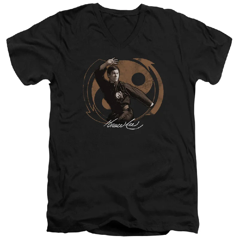Daily Deals Bruce Lee Slim Fit V-Neck T-Shirt Yin Yang Black Tee