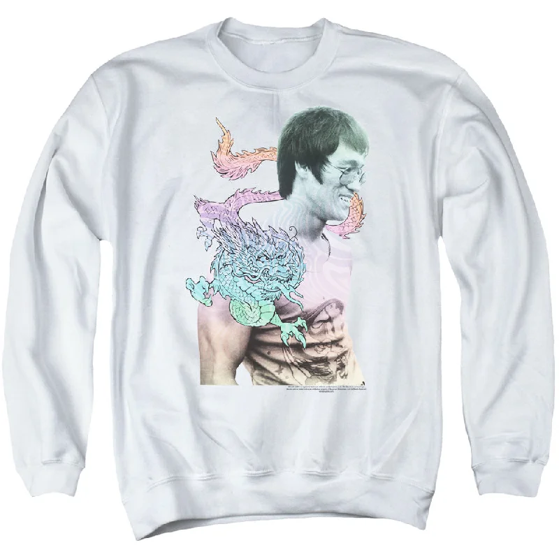 Mega Sale Bruce Lee Sweatshirt Colorful Dragon Portrait White Pullover