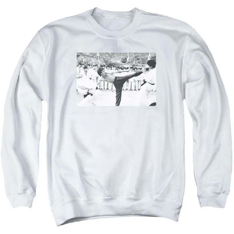Limited Time Discount Bruce Lee Sweatshirt Kick to the Head Photo White Pullover