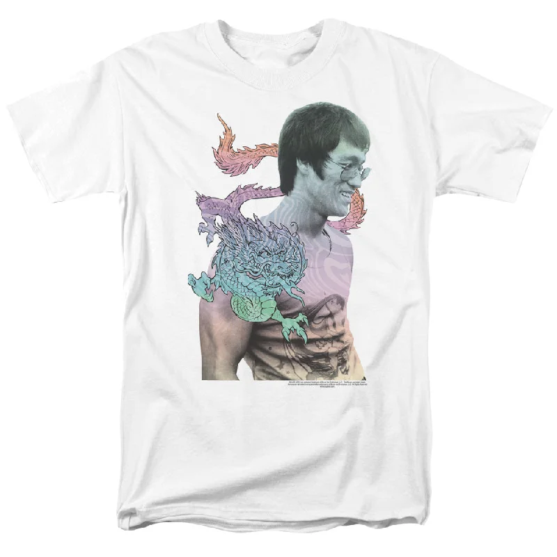 Clearance Event Bruce Lee T-Shirt Colorful Dragon Portrait White Tee