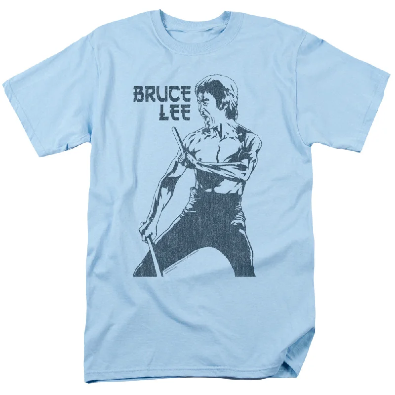 YEAR-End Clearance Bruce Lee T-Shirt Fighting Stance Sketch Light Blue Tee