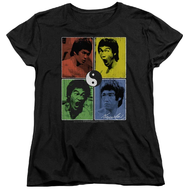Overstock Bruce Lee Womens T-Shirt Color Block Collage Black Tee