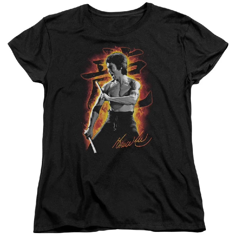 Exclusive Deal Bruce Lee Womens T-Shirt Fire Black Tee