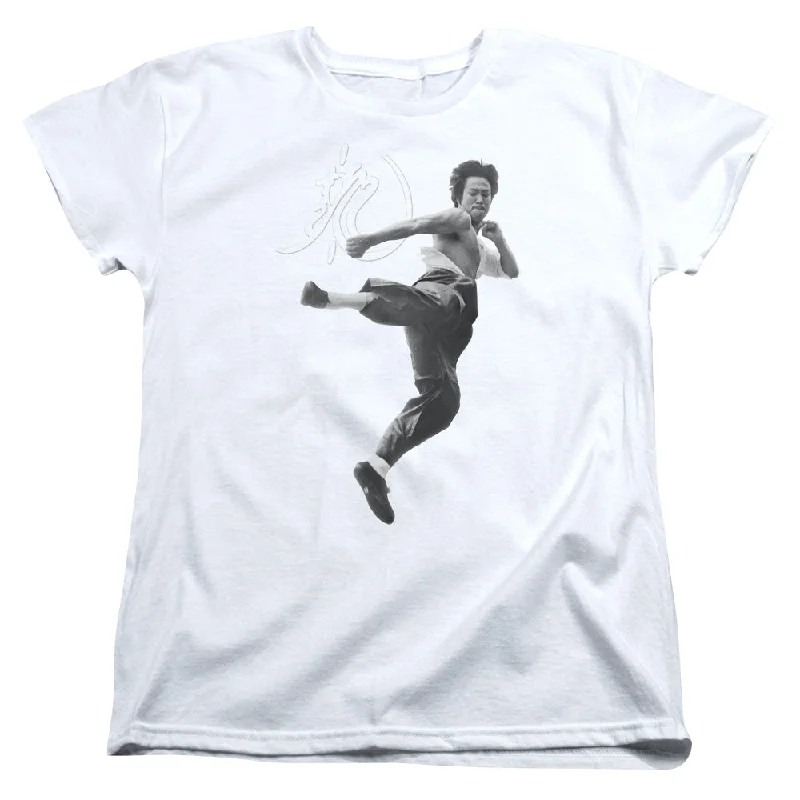 Huge Discounts Bruce Lee Womens T-Shirt Flying Kick White Tee