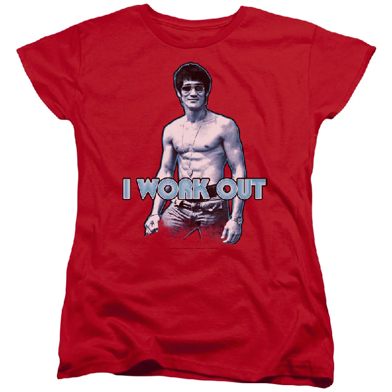 New Markdowns Bruce Lee Womens T-Shirt I Work Out Red Tee