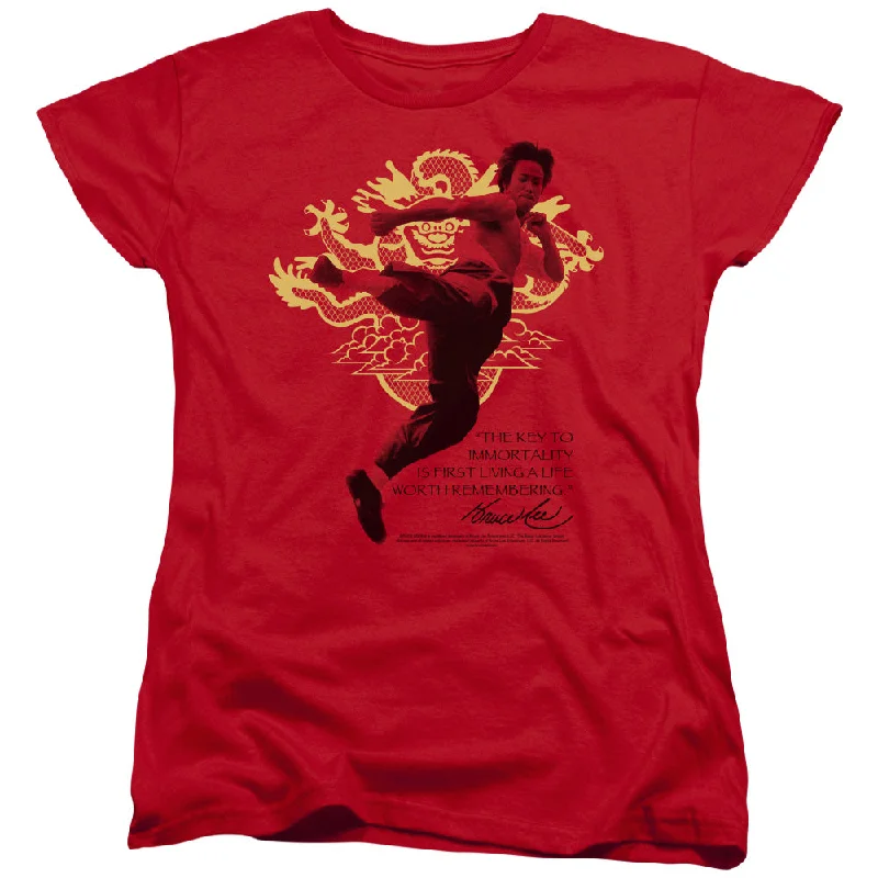 Unmissable Offer Bruce Lee Womens T-Shirt Key to Immortality Red Tee