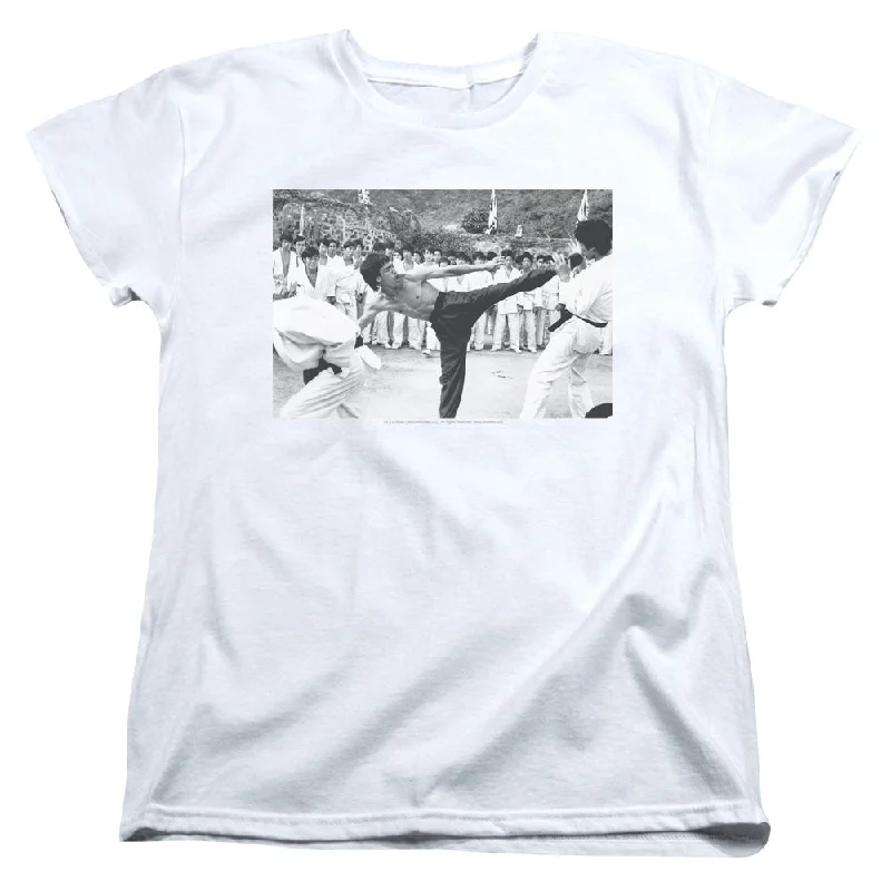 Savings Event Bruce Lee Womens T-Shirt Kick to the Head Photo White Tee