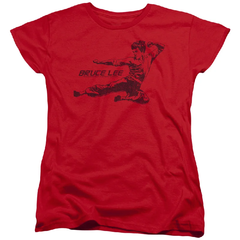 The Best Prices Bruce Lee Womens T-Shirt Line Kick Red Tee