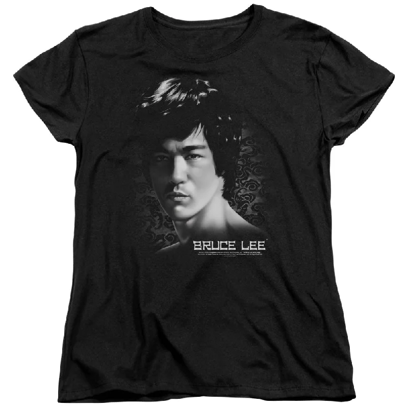 Discount Mania Bruce Lee Womens T-Shirt Serious Portrait Black Tee