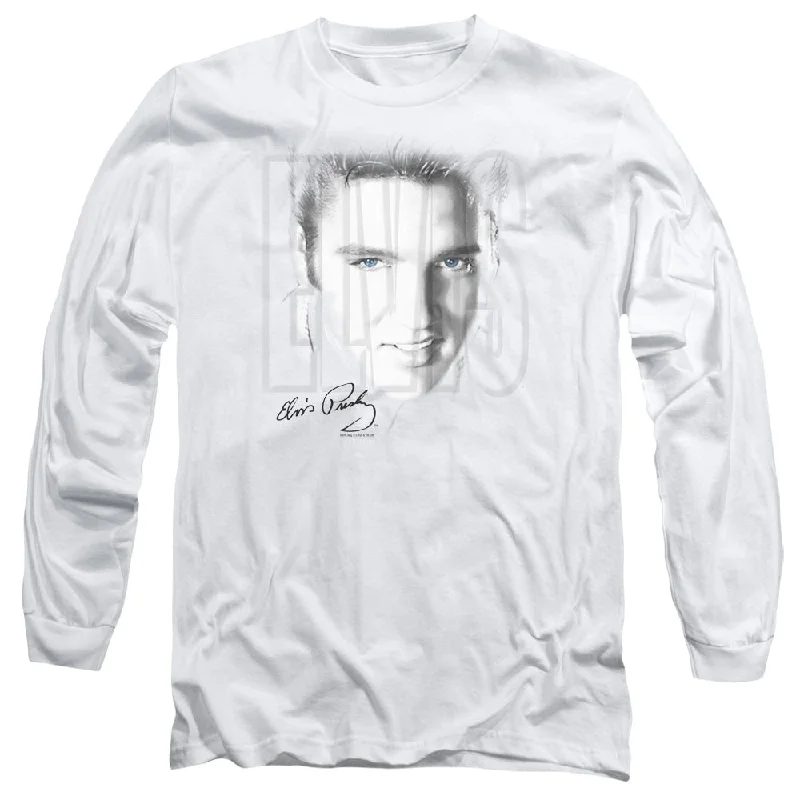 Fantastic Offers Elvis Presley Long Sleeve T-Shirt Blue Eyes White Tee