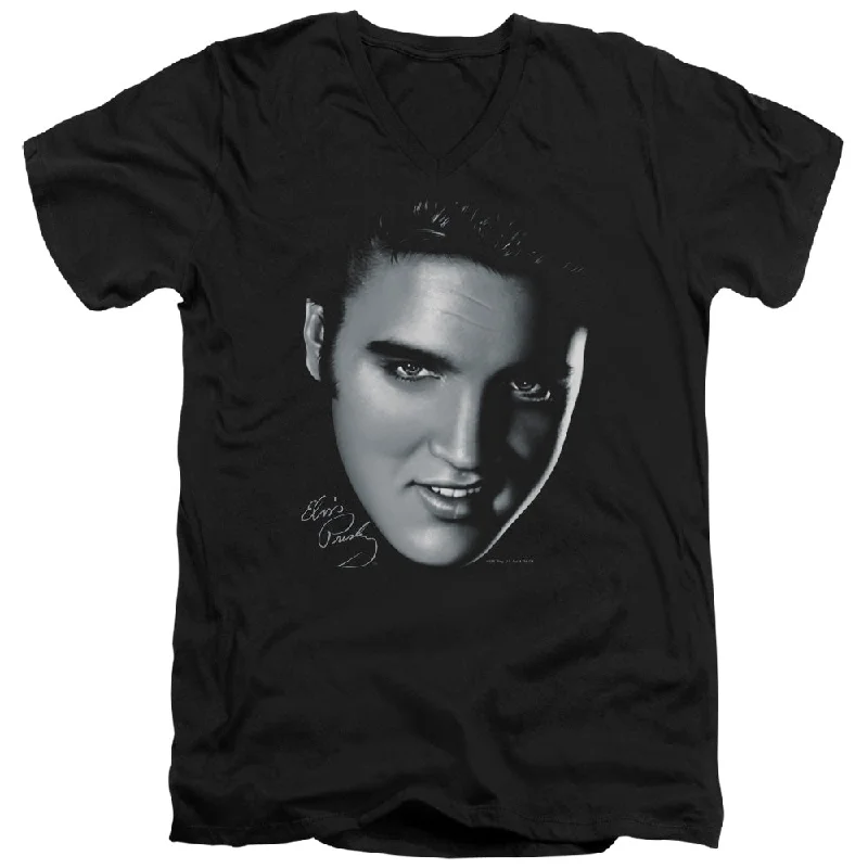 Final Markdown Elvis Presley Slim Fit V-Neck T-Shirt Big Face Black Tee