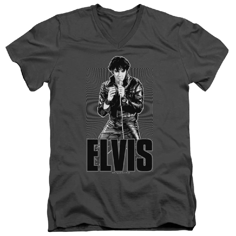 The Best Prices Elvis Presley Slim Fit V-Neck T-Shirt Leather Jacket Charcoal Tee