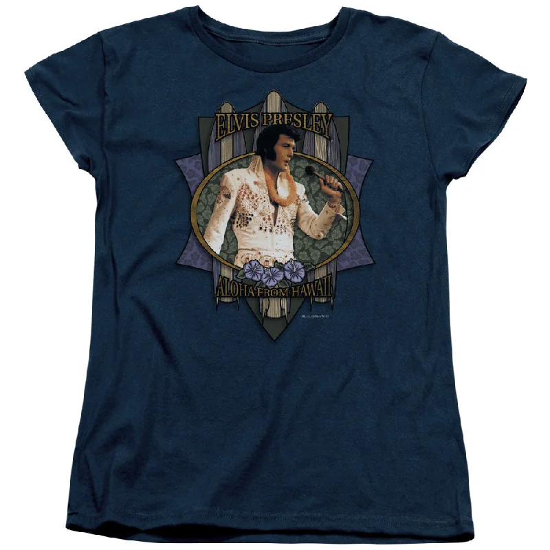 Special Savings Elvis Presley Womens T-Shirt Aloha From Hawaii Navy Tee