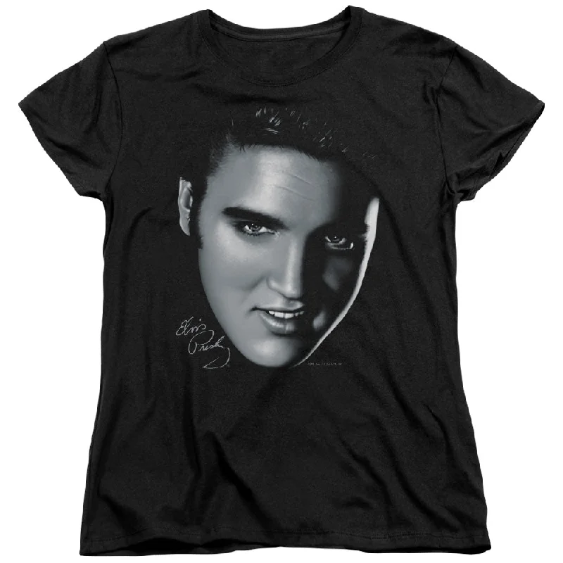 Bonus Savings Elvis Presley Womens T-Shirt Big Face Black Tee
