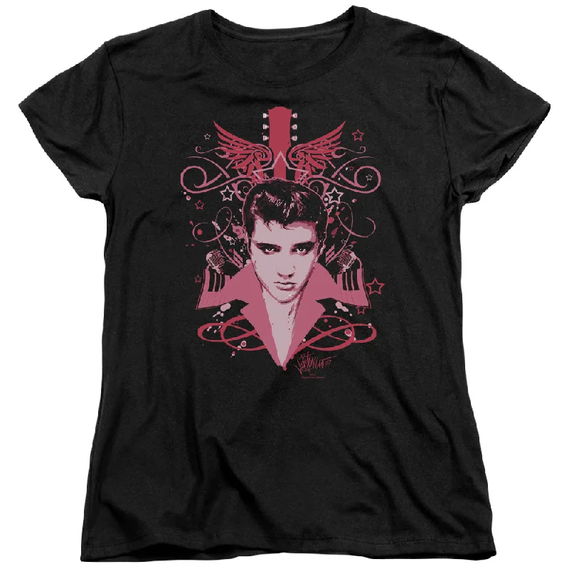 Act Fast Elvis Presley Womens T-Shirt Memory Wings Black Tee