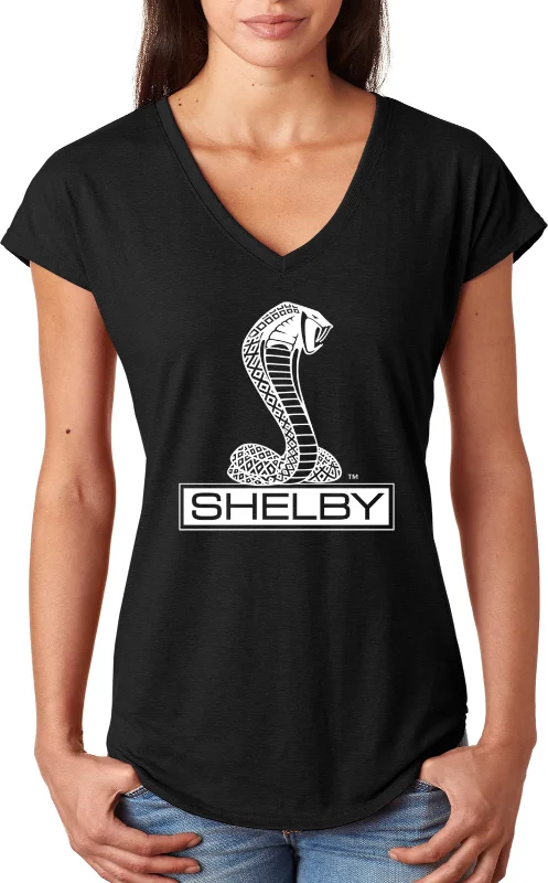 Great Bargains Ford Mustang T-shirt Shelby Cobra Ladies Triblend V-Neck