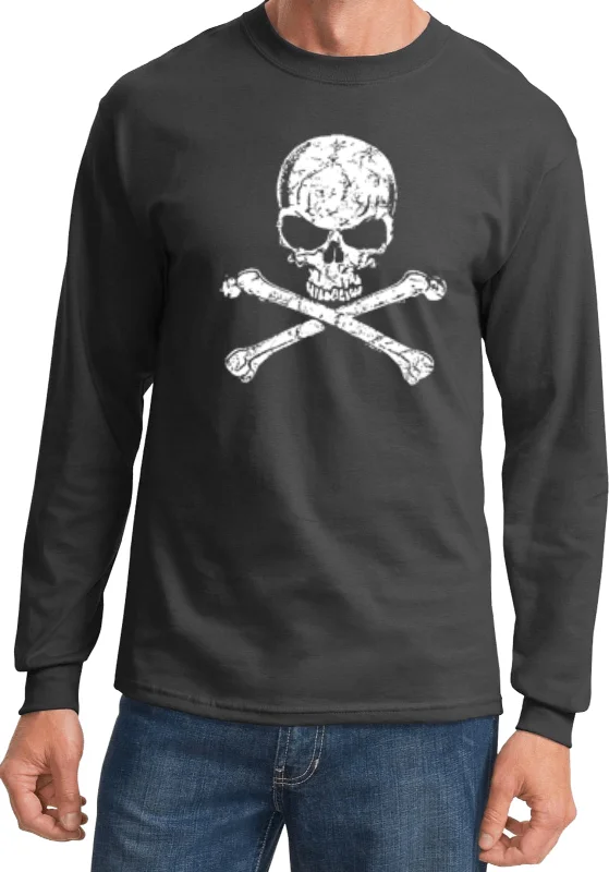 Online Only Halloween Long Sleeve Shirt White Distressed Skull