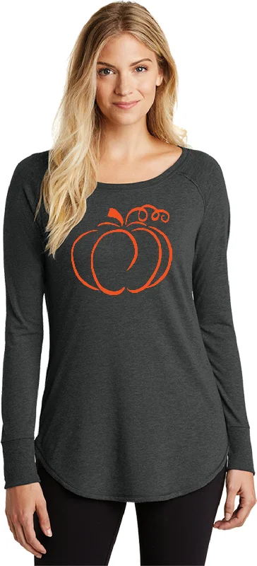 Can't Miss Halloween Pumpkin Sketch Ladies Tri Blend Long Sleeve Shirt