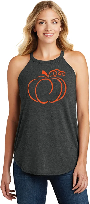 Closeout Halloween Pumpkin Sketch Ladies Tri Rocker Tanktop