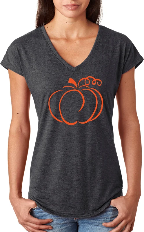 Buy Now Halloween Pumpkin Sketch Ladies Triblend V-Neck Shirt