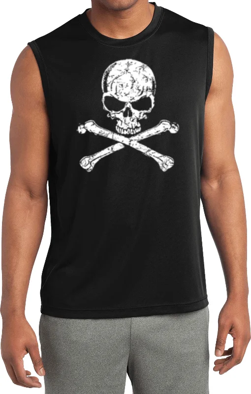 While Supplies Last Halloween Sleeveless Competitor Shirt White Distressed Skull