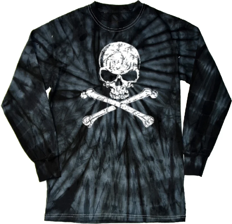Quick Sale Halloween Tie Dye Long Sleeve Shirt White Distressed Skull