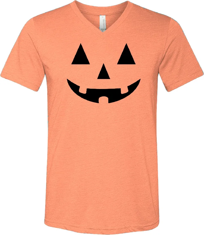 Stock Clearance Halloween Tri Blend V-Neck Shirt Black Jack-O-Lantern
