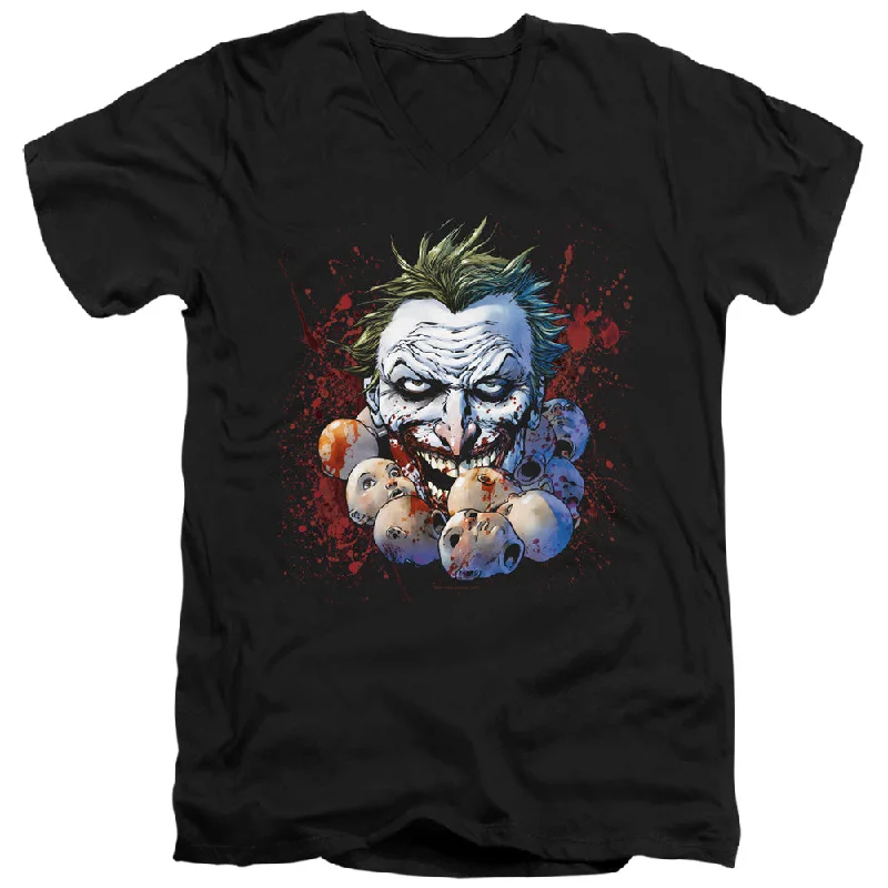 Price Cut JLA Slim Fit V-Neck T-Shirt Doll Heads Black Tee
