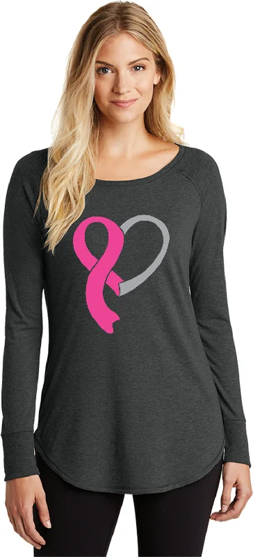 Last Chance Ladies Breast Cancer Awareness Tri Blend Long Sleeve Heart Ribbon
