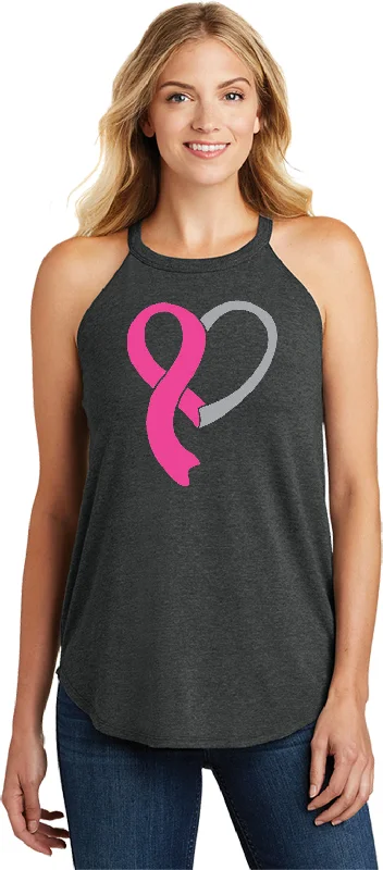 Mega Sale Ladies Breast Cancer Awareness Tri Rocker Tanktop Heart Ribbon