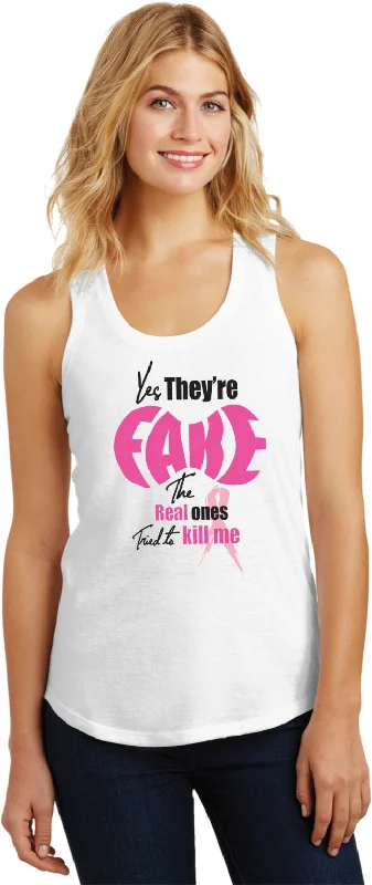 Sale Event Ladies Breast Cancer Racerback Tank Top Yes They're Fake