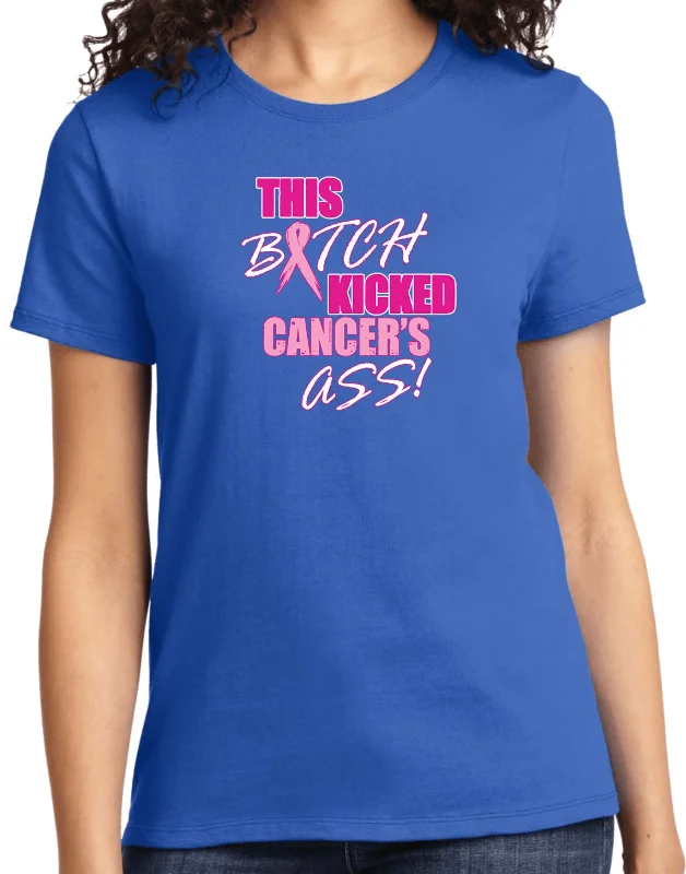 Bonus Savings Ladies Breast Cancer T-shirt Kicked Cancers Ass