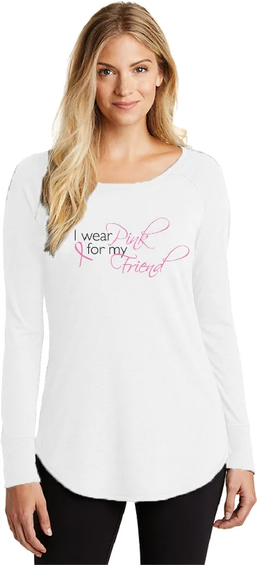 Discount Mania Ladies Breast Cancer Tri Blend Long Sleeve Shirt Pink for my Friend