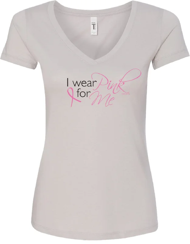 Big Discounts Ladies Breast Cancer V-Neck Shirt I Wear Pink for Me
