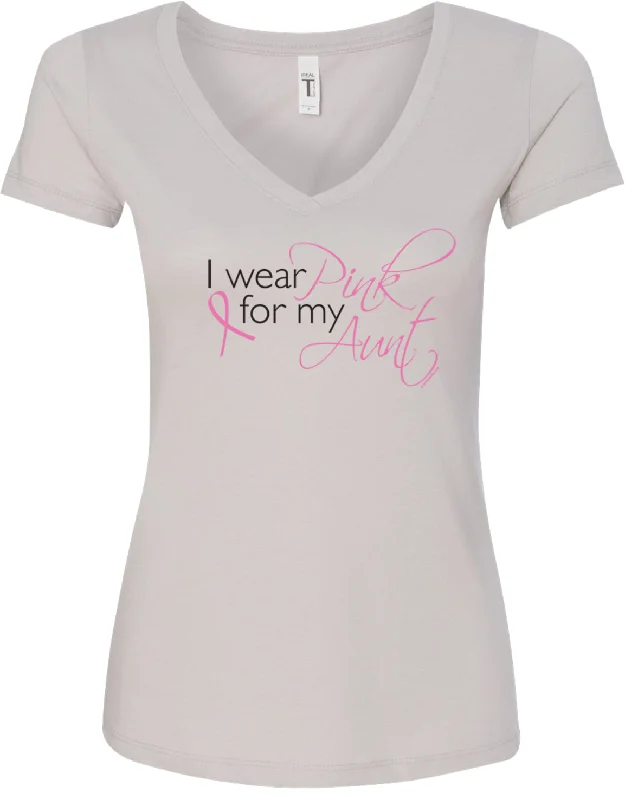 Super Sale Ladies Breast Cancer V-Neck Shirt Pink For My Aunt