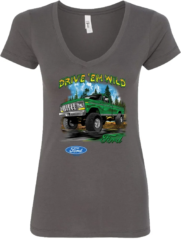 Major Savings Ladies Ford F-150 V-Neck Shirt Drive Em Wild