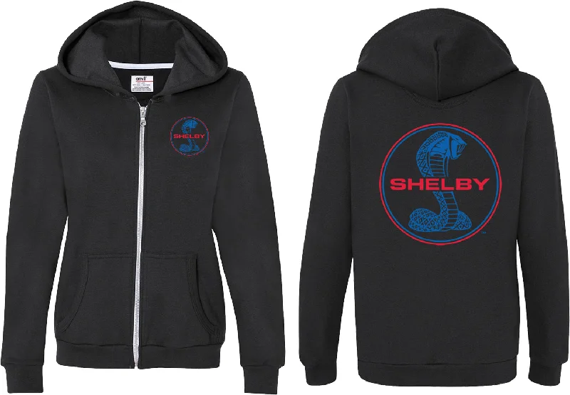 Flash Deals Ladies Ford Full Zip Hoodie Shelby Blue and Red Logo Front and Back