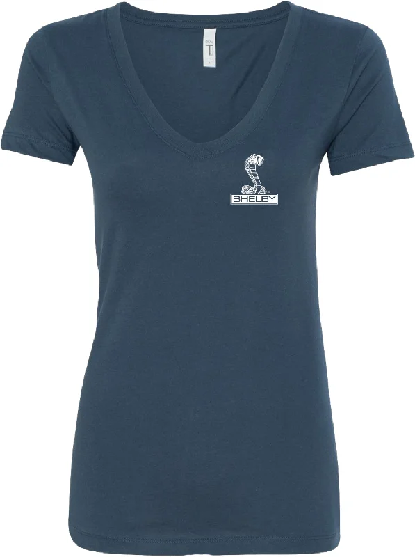 Fantastic Offers Ladies Ford Mustang T-shirt Shelby Cobra Pocket Print V-Neck
